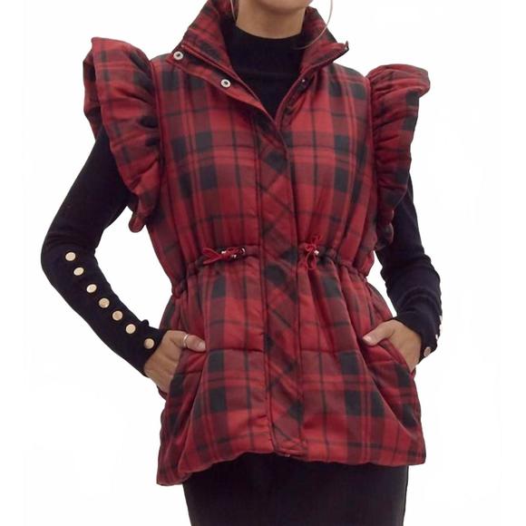 ENTRO Jackets & Blazers - Entro Red and Black Plaid Vest